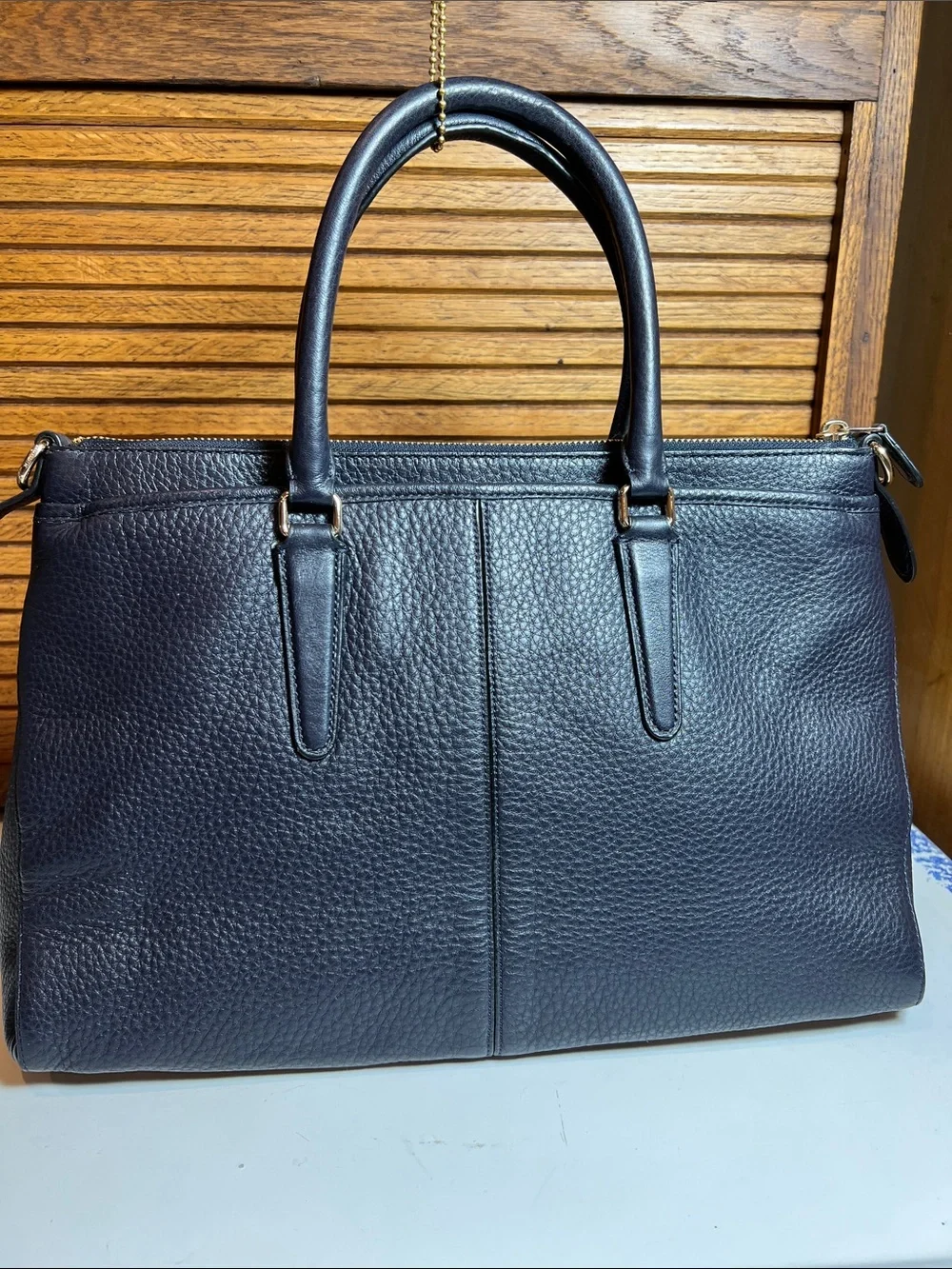 Coach Morgan satchel bag in midnight navy pebble grain leather